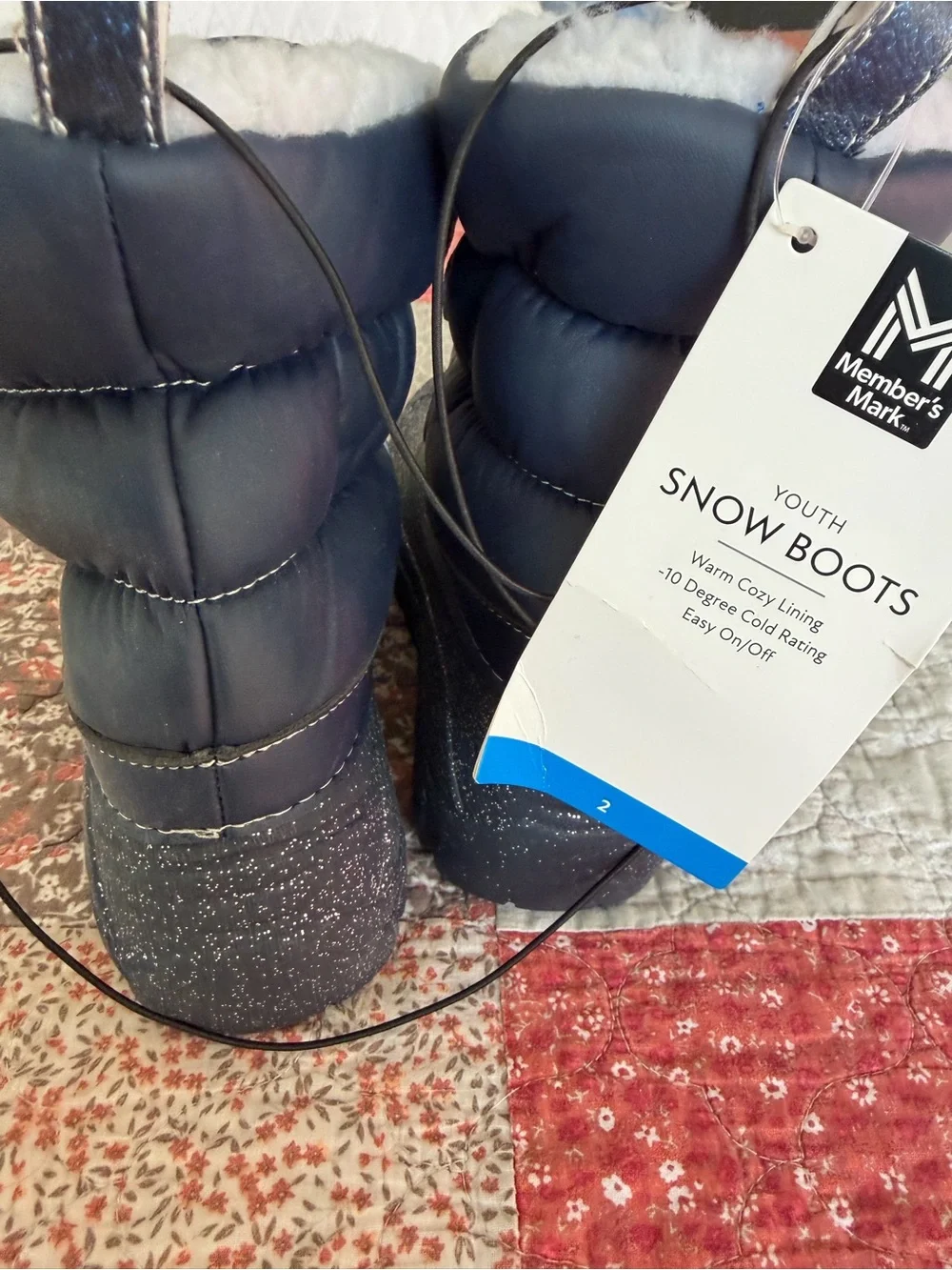 Kids Navy Blue Glitter Winter Boots - Cozy Lined Snow Boot